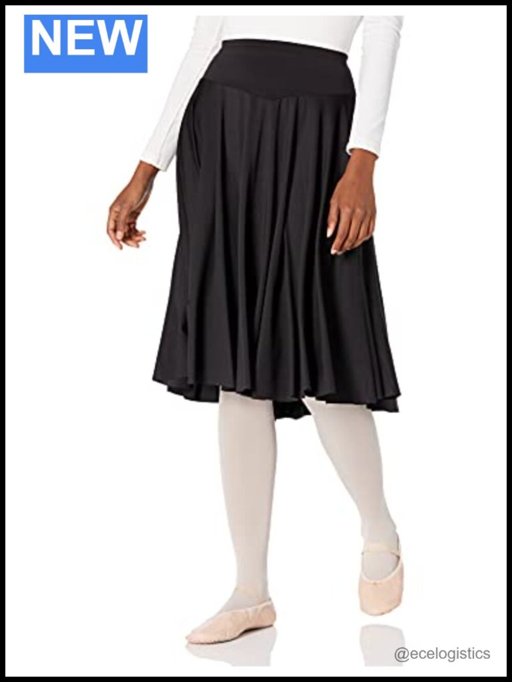 Knee Length Circle Dance Skirt High Rise Full Skirt Polyester Spandex Pull On